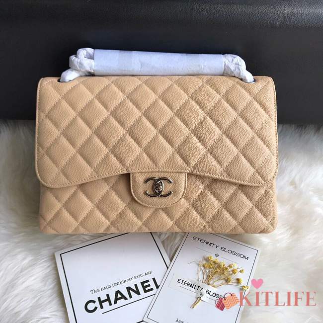 Chanel shoulder bag Apricot colour with white Silver buckle 1113 - 1