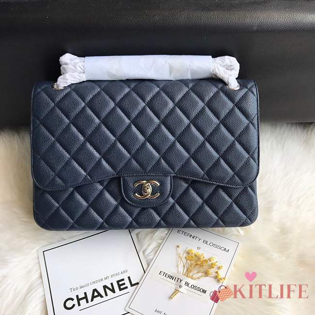 Chanel shoulder bag dark blue colour with Silver/gold buckle 1113 - 1