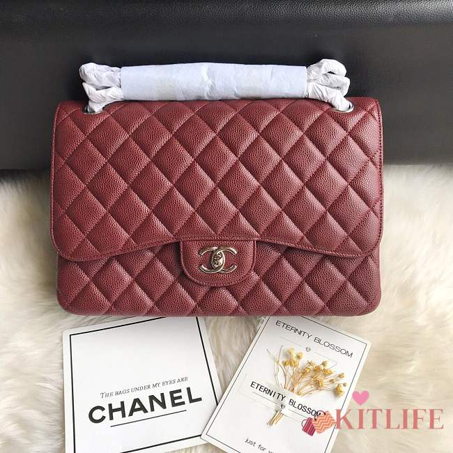 Chanel shoulder bag burgundy colour with white Silver buckle 1113 - 1