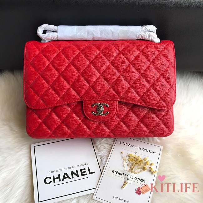 Chanel shoulder bag red colour with white silver buckle 1113 - 1