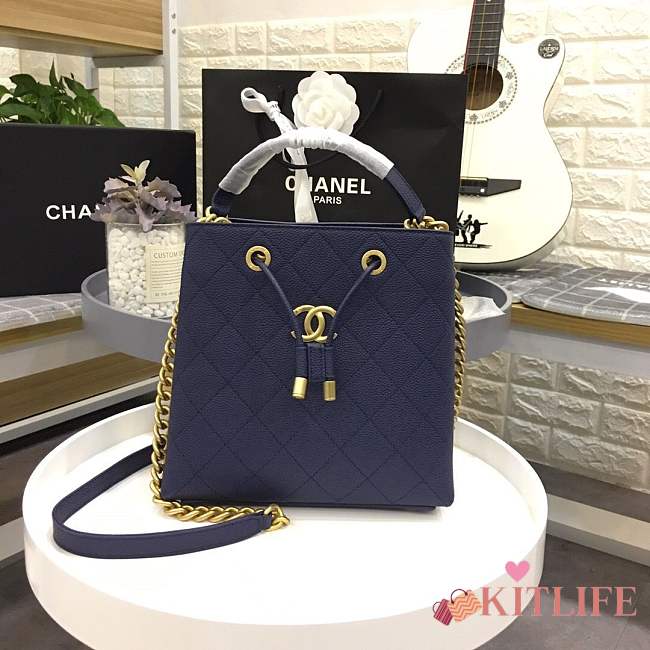 Chanel bucket bag blue colour with gold hardware AS0310 - 1