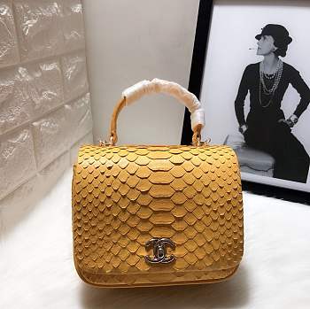 Chanel Python leather handbag with sheepskin lining yellow colour & gold hardware