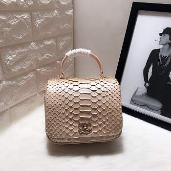  Chanel Python leather handbag with sheepskin lining &pink colour & gold hardware