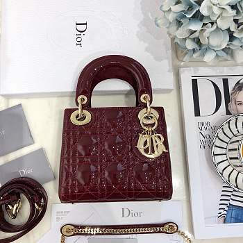 Mini Lady Dior bag size 17 CM Burgundy color &gold hardware