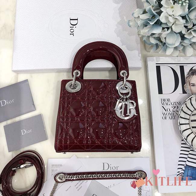 Mini Lady Dior bag size 17 CM Burgundy color &silver hardware - 1