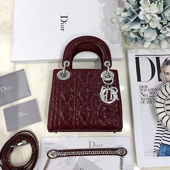 Mini Lady Dior bag size 17 CM Burgundy color &silver hardware