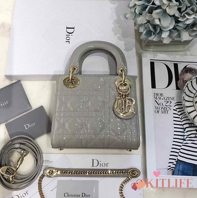 Mini Lady Dior bag size 17 CM &gray color &gold hardware - 1