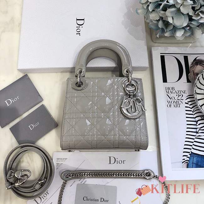 Mini Lady Dior bag size 17 CM &gray color &silver hardware - 1