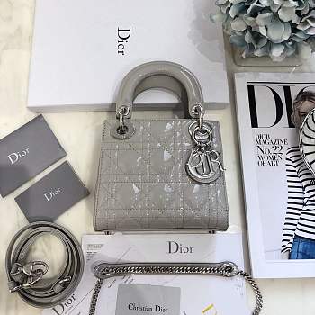 Mini Lady Dior bag size 17 CM &gray color &silver hardware