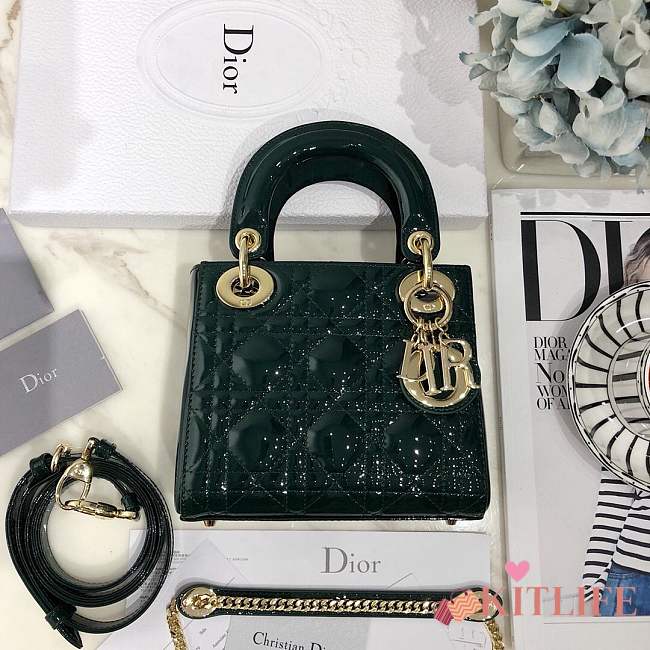 Mini Lady Dior bag size 17 CM &dark green color &gold hardware - 1