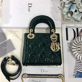 Mini Lady Dior bag size 17 CM &dark green color &gold hardware