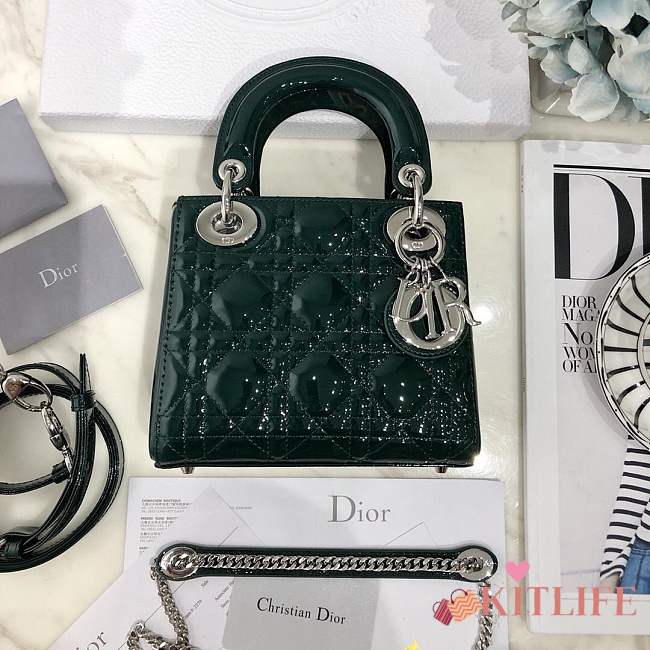 Mini Lady Dior bag size 17 CM &dark green color &silver hardware - 1