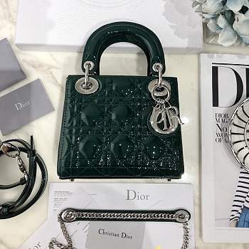 Mini Lady Dior bag size 17 CM &dark green color &silver hardware