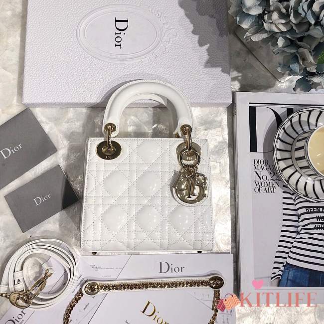 Mini Lady Dior bag size 17 CM in white color &gold hardware - 1