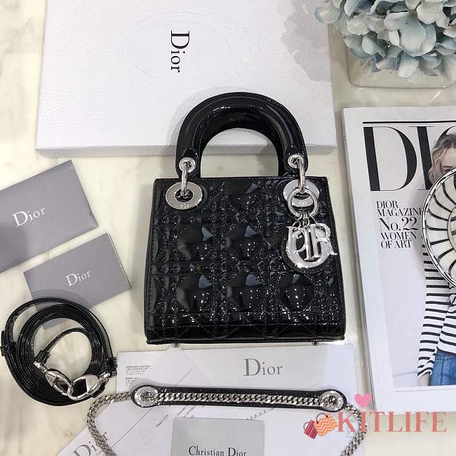 Mini Lady Dior bag size 17 CM &black color &silver hardware - 1