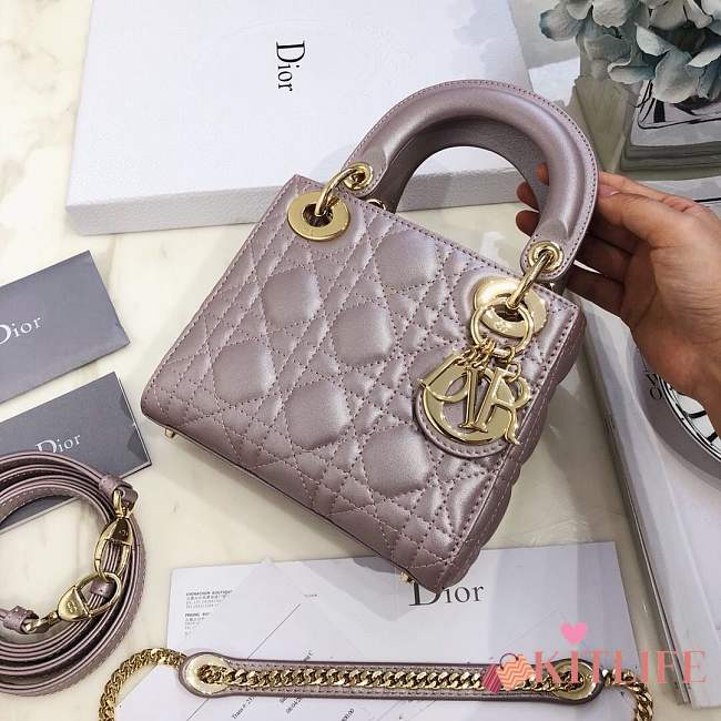 Mini Lady Dior lambskin bag size 17 CM &Lightning pink color &gold hardware - 1