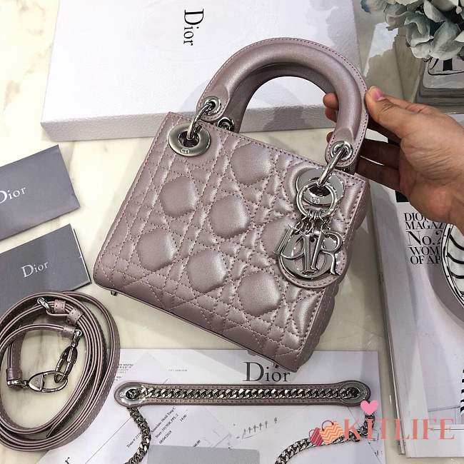 Mini Lady Dior lambskin bag size 17 CM &Lightning pink color &silver hardware - 1