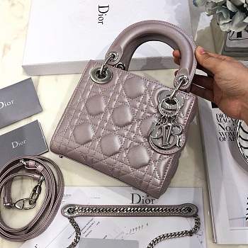 Mini Lady Dior lambskin bag size 17 CM &Lightning pink color &silver hardware