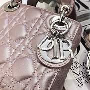 Mini Lady Dior lambskin bag size 17 CM &Lightning pink color &silver hardware - 3