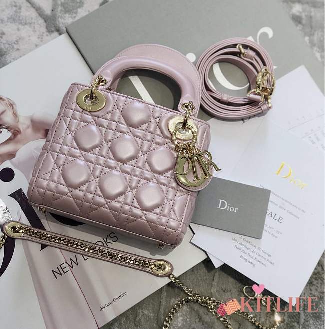 Mini Lady Dior lambskin bag size 17 CM &Pearly pink color &Gold hardware - 1