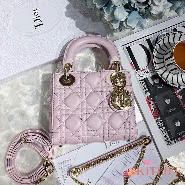 Mini Lady Dior lambskin bag size 17 CM &Peach pink color &Gold hardware - 1