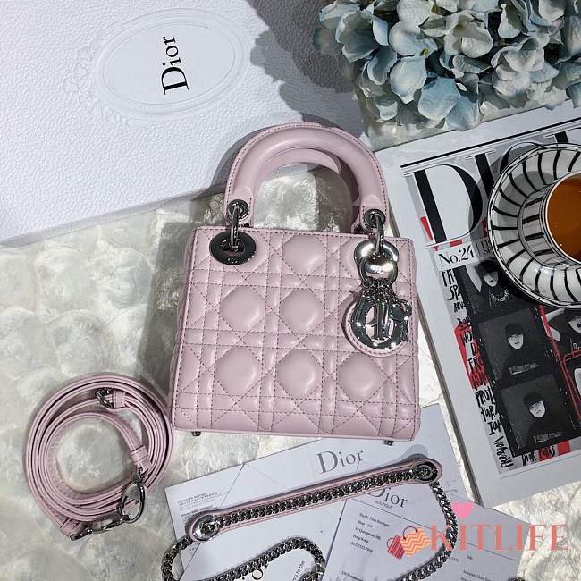Mini Lady Dior lambskin bag size 17 CM &Peach pink color &Silver hardware - 1