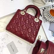 Lady Dior bag in Burgundy color cannage lambskin with badge &gold hardware - 5