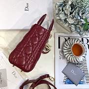Lady Dior bag in Burgundy color cannage lambskin with badge &gold hardware - 3