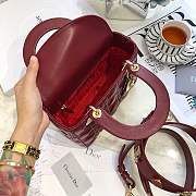 Lady Dior bag in Burgundy color cannage lambskin with badge &gold hardware - 2