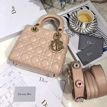 Lady Dior bag in light pink color cannage lambskin with badge &gold hardware