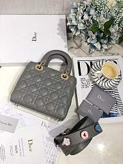 Lady Dior bag in gray color cannage lambskin with badge &gold hardware - 5