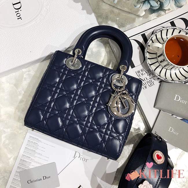 Lady Dior bag in Dark blue color cannage lambskin with badge &silver hardware - 1