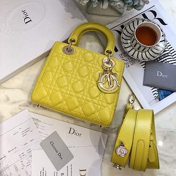 Lady Dior bag in Yellow color cannage lambskin with badge &Gold hardware