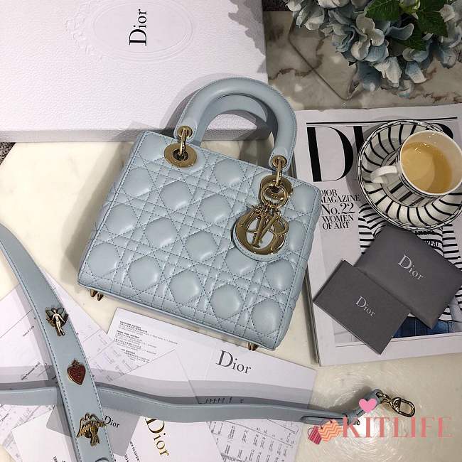 Lady Dior bag in light blue color cannage lambskin with badge &Gold hardware - 1
