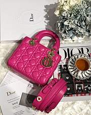 Lady Dior bag in Rose red color cannage lambskin with badge &Gold hardware - 6