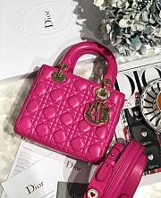 Lady Dior bag in Rose red color cannage lambskin with badge &Gold hardware - 5