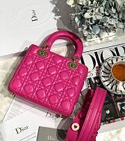 Lady Dior bag in Rose red color cannage lambskin with badge &Gold hardware - 4