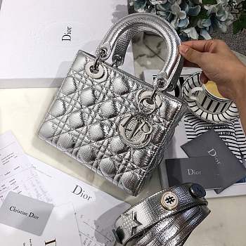 Lady Dior bag in Silver color cannage lambskin with badge &Silver hardware