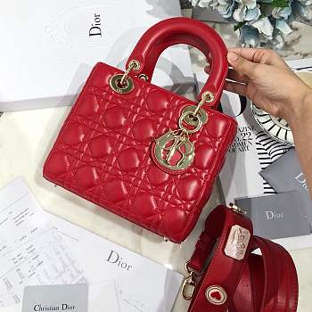 Lady Dior bag in red color cannage lambskin with badge &Gold hardware