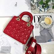 Lady Dior bag in red color cannage lambskin with badge &Gold hardware - 5