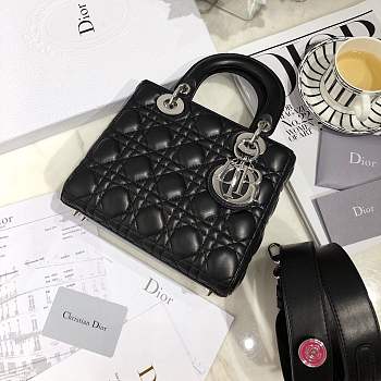 Lady Dior bag in Black color cannage lambskin with badge &Silver hardware