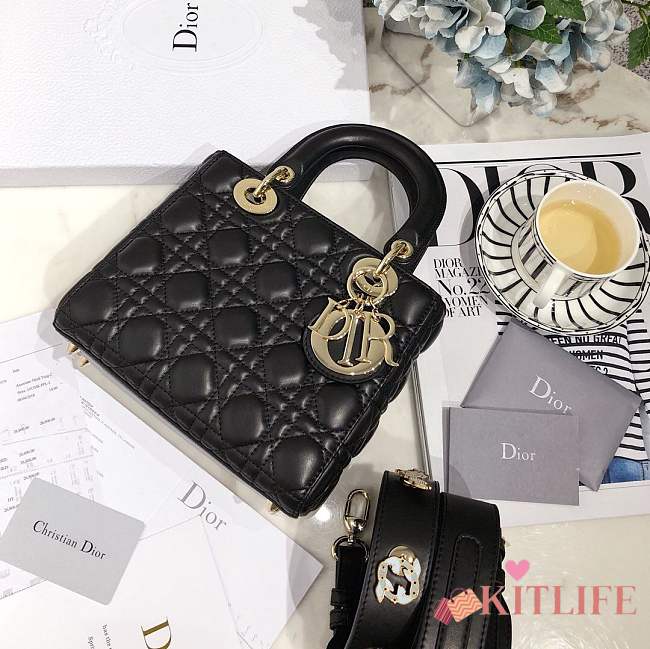Lady Dior bag in Black color cannage lambskin with badge &Gold hardware - 1