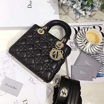 Lady Dior bag in Black color cannage lambskin with badge &Gold hardware