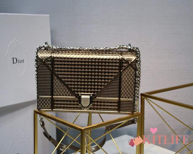 Christian Dior Metallic Gold Micro Cannage Leather  Diorama Bag - 1