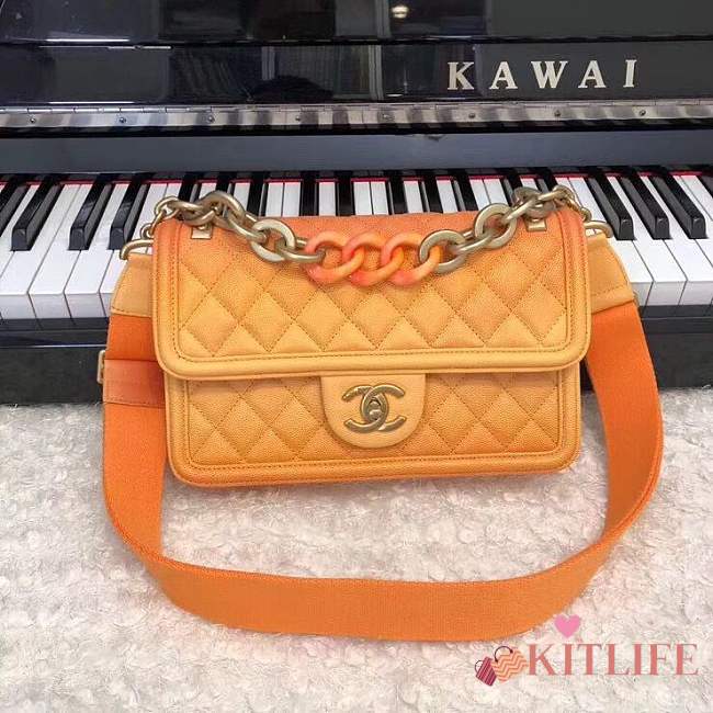 Chanel Flap Grained Calfskin Bag Orange AS0062 - 1