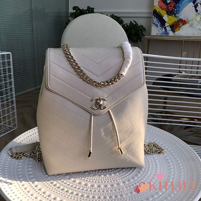 Chanel Calfskin Coco Chevron Backpack Bag  A57555 white - 1