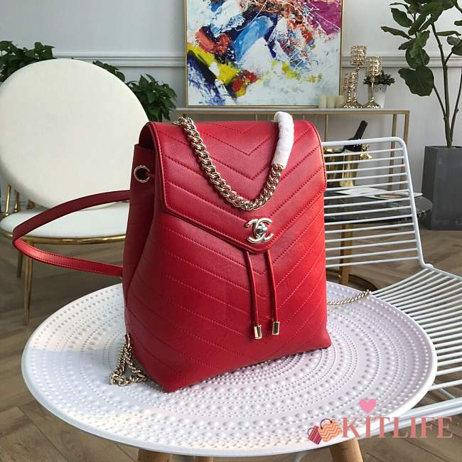Chanel Calfskin Coco Chevron Backpack Bag A57555 red - 1