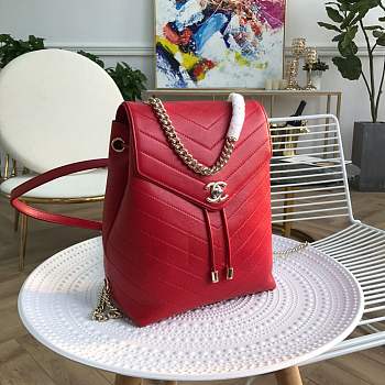 Chanel Calfskin Coco Chevron Backpack Bag A57555 red