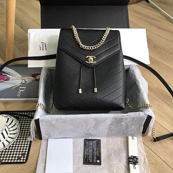 Chanel Calfskin Coco Chevron Backpack Bag A57555 black