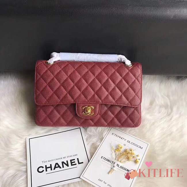 Chanel calfskin caviar leather 2.55 Flap burgundy Bag 1112 - 1
